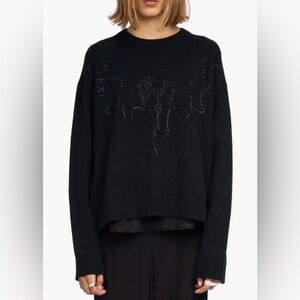 NWT ZADIG & VOLTAIRE Markuz 100% Cashmere Beaded Sweater Black Small $578